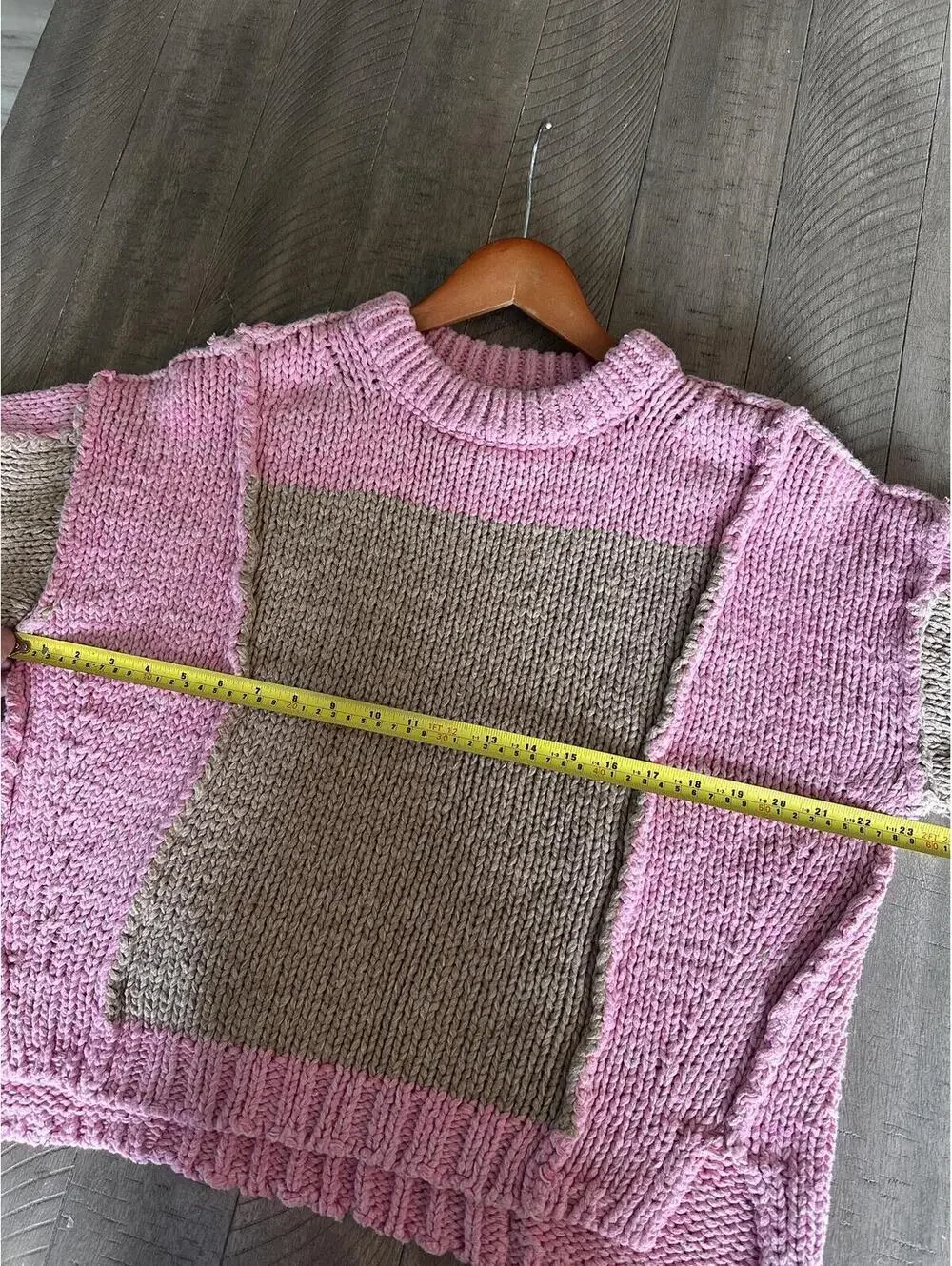 Pilcro Anthropologie Chunky Crew-Neck Colorblock Pink & Tan Sweater Women’s XS
